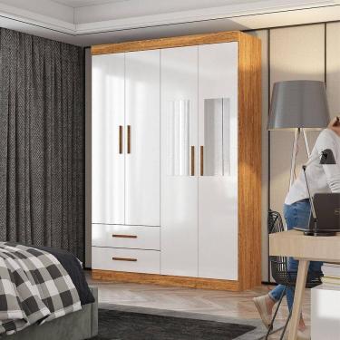Imagem de Guarda Roupa Casal Lu 4 Portas 2 Gav. Espelho Carioca Móveis Cinamomo Branco