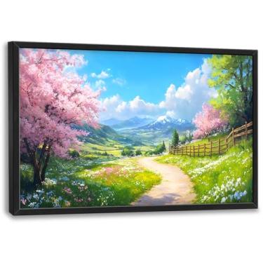 Imagem de Arte de parede grande de árvores de montanha emoldurada paisagem natural decoração de parede para sala de estar imagens de estradas country pintura impressa em tela grande arte moderna emoldurada