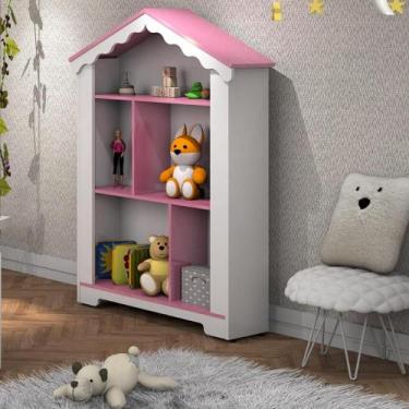 Imagem de Estante Infantil Casinha Magia Branco Rosa Quarto Decoração - Ofertamo