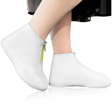 Imagem de JEVRKAPZ Capas de sapato impermeáveis, galochas reutilizáveis para sapatos de chuva com zíper, galochas de neve resistentes, protetores de sapatos dobráveis, antiderrapante, lavável, chuva, neve, boliche, viagem, interior, exterior, overshoe