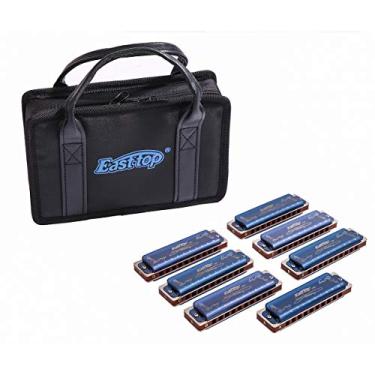 Imagem de Gaita Diatônica 10 furos Blues Harmonica T008K Conjunto de 7 chaves caixa para iniciantes, adultos, estudantes, músicos profissionais, instrumentos de banda (azul ABCDEFG)