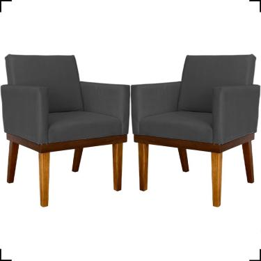 Imagem de Kit 2 Poltronas Decorativa Para Sala Recepção Consultório Escritório Base Em Madeira Divine Suede