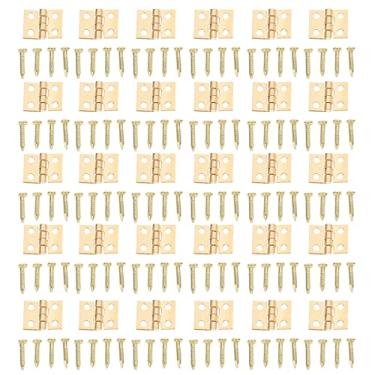 Imagem de Operitacx 50 Dobradiças Pequenas Com 200 Parafusos – Dobradiças De Porta De Armário Dobrável De 4 Furos Para Gaveta De Caixa De Madeira Armário E Portão