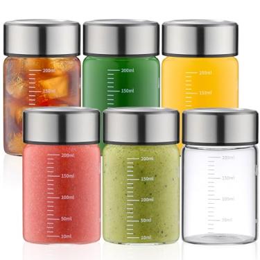 Imagem de Danmu Garrafas de suco de vidro com tampas 170 g, garrafas de suco reutilizáveis 100% à prova de vazamento para suco, água, kombucha, leite, milkshake, café, vidro borossilicato, pacote com 6, pode