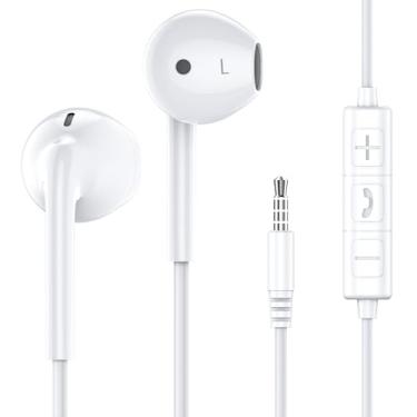 Imagem de MOSWAG Fones de ouvido com fio com microfone, fones de ouvido intra-auriculares de 3,5 mm com microfone, adequados para smartphones, computadores, laptops, iPad, MP3 Players, etc