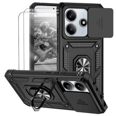 Imagem de Capa para Redmi Note 14 5G (Não aplicável a 4G) Capinha | com 2 peças de protetor de tela temperado com janela deslizante da câmera e suporte para telefone incluídos - Preto