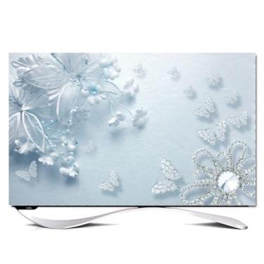 Imagem de Capa universal de TV interna para LCD LED colorido TV pano capa protetora capa protetora de exibição impressão de flores à prova de poeira pendurar/protetor de tela de mesa - flor 3||65 polegadas