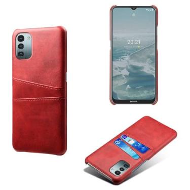 Imagem de Capas Compatível com Nokia G11,Caso de couro PU-Tampa de telefone a prova de choque com 2 slots de cartão,Proteção anti-impressão digital e anti-gota-Red