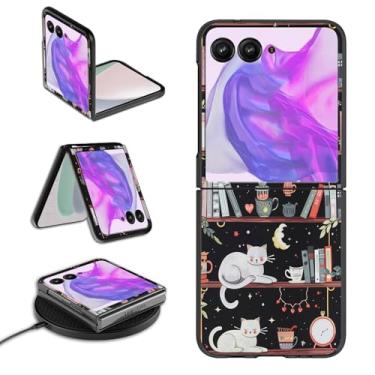 Imagem de Capa para Motorola Moto Razr Plus 2024 para Moto Razr 50 Ultra capa de telefone para mulheres e homens, fina, rígida, PC, à prova de choque, capa flip para Moto Razr+ 5G 2024, biblioteca de gatos