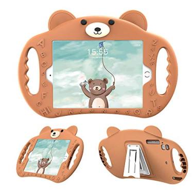Imagem de PZOZ Capa para iPad infantil compatível com iPad 9ª 2021/8ª 2020/7ª geração de 2019 10,2 polegadas, à prova de impacto, com alça de silicone resistente, para meninos e meninas (marrom)