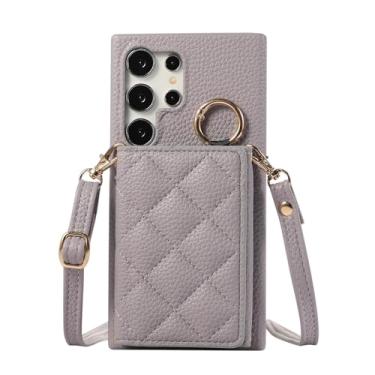 Imagem de YOGISU Capa de couro com alça de ombro e compartimento para cartão para Samsung A55 (para Samsung A55/roxo)