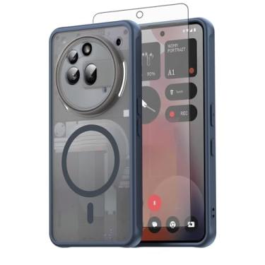 Imagem de Asuwish Capa para celular Nothing Phone (3a) Pro, compatível com Magsafe Magnetic, translúcido fosco antiimpressão digital, capa protetora à prova de quedas de grau militar 3 a feminino masculino azul