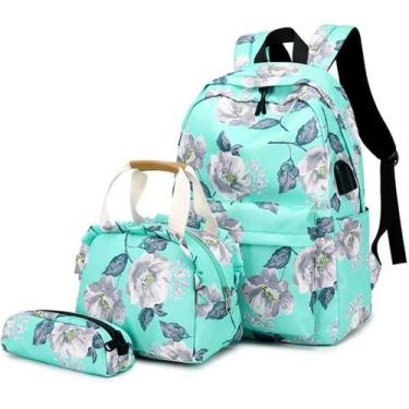 Imagem de Mochila Feminina + Bolsa Térmica + Estojo Kit com 3 Peças - Aolida, Ve