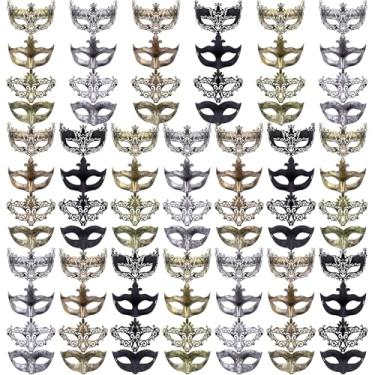 Imagem de FEQO 80 Pieces Masquerade Masks Vintage Antique Venetian Masks for Men Women(Fox, Arrows, Peacock, Little Miss)