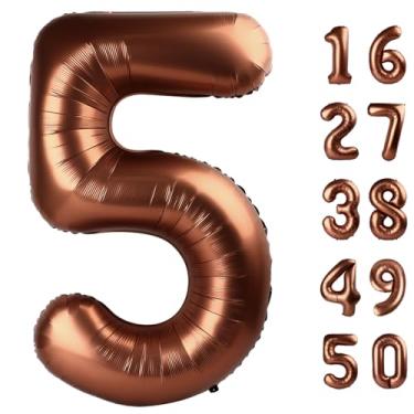 Imagem de 40 Inch Dark Brown Balloon Number 5 Balloon Chocolate Jumbo Mylar Foil Helium Balloon for 15 25 35 50 Big Giant Jumbo Huge Foil Mylar Balloons 55th 65th Birthday Balloons Men Women Party Decorations
