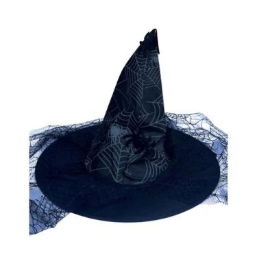 Imagem de Chapéu Bruxa Renda Preto Halloween Fantasia - Sm decora