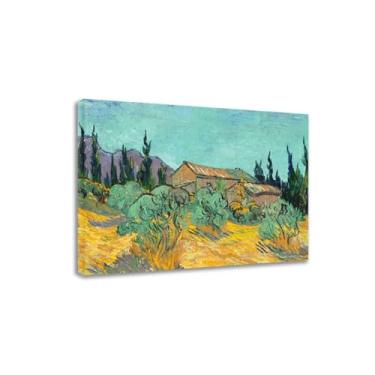 Imagem de Impressionis Picture "Cabanes de bois parmi les oliviers et cyprès" de Vincent van Gogh Famosa arte de parede giclee impressão em tela arte moderna para sala de estar 50 x 67 cm moldura interna