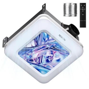 Imagem de RexTact Ventilador de banheiro com sensor de umidade, 230 CFM 1.0 Sozinho exaustor de banheiro com luz, ventilação e exaustor com controle remoto e função de temporizador, azul violeta