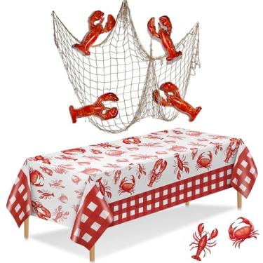 Imagem de SmoothNovelty 6 peças de artigos de festa de lagosta inclui balões de lagosta, rede de peixe, balões decorativos de folha de alumínio para churrasco de verão, decoração de festa de aniversário com