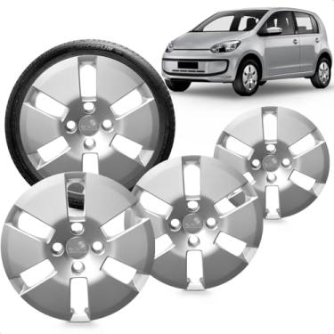 Imagem de Kit 4 Calotas Up 14 A 16 Aro 14 Prata Cubo Baixo Grid