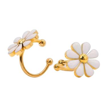 Imagem de Brincos de orelha para mulheres, brincos fofos de flores pequenas, brincos de cartilagem com clipe de ouro, brinco falso