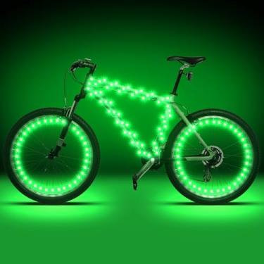 Imagem de Woanger 3 peças de luzes LED de bicicleta para andar à noite, armação de bicicleta e luzes de rodas, acessórios de bicicleta alimentados por bateria, presentes para adultos andando à noite (verde)