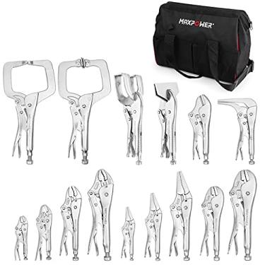 Imagem de MAXPOWER Conjunto de braçadeiras e alicates de bloqueio C, JM-X5X5-Q70A, Prata, 15 Pcs Locking Pliers