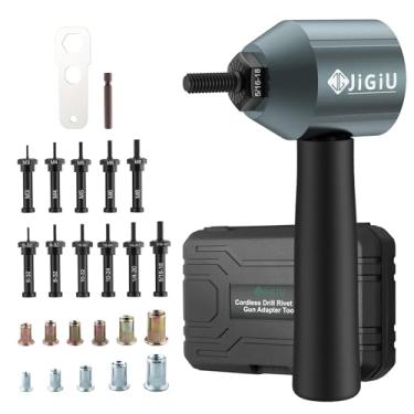 Imagem de JiGiU Kit Adaptador De Furadeira Sem Fio Com Porca Rebite, Pistola Elétrica 11 Mandris E 100 Porcas, Fácil Instalar Para Manutenção Mecânica Automóveis, Estojo Transporte