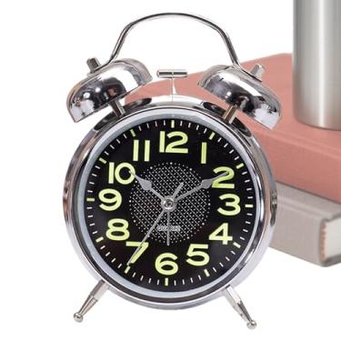 Imagem de Despertador à moda antiga - Despertador retrô que brilha no escuro - Relógio temporizador silencioso de 7,6 cm para idosos que dormem cama, mesa, quarto, viagem, quarto