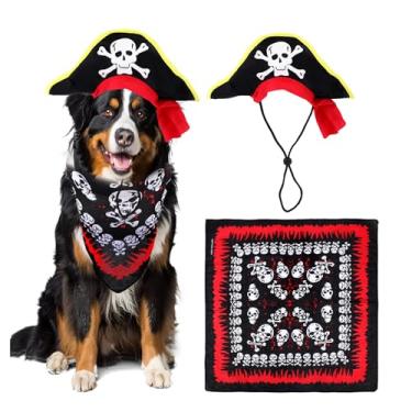 Imagem de Fato Pirata Cão, Chapéu com Estampado Caveira e Bandana Fato Pirata Animal Estimação Conjunto Cosplay Animal de Estimação para o Halloween para Festa de Halloween Cão e Gato