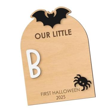 Imagem de Fenteer Placa de do primeiro Halloween do bebê, faça você mesmo, cartão de marco de madeira, presente, placa decorativa para festa de anúncio de, Bastão