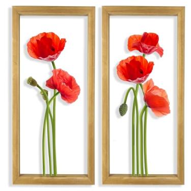 Imagem de XORT Arte de parede floral de metal 3D (conjunto de 2), decoração de parede de arte de flor, arte de parede rústica de metal para sala de estar, quarto, cozinha, banheiro, sala de jantar, decorações