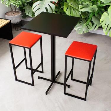 Imagem de Conjunto Mesa Alta Bar Bistrô Quadrada Preta 2 Bancos Estofado Industr