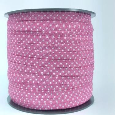 Imagem de 100 metros Elástico Lurex Especial 7mm encadernação Poá Rosa Branco 37