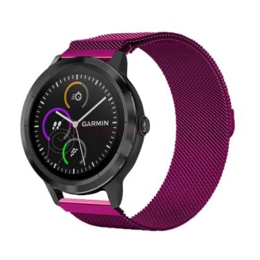 Imagem de Pulseira de Aço Milanese loop Marca 123Smart Compativel com GT2 46mm GT3 46mm GT4 46mm GT Runner 46mm Venu 2 45mm Venu 3 45mm Vivoactive4 45mm Vivoacitive5 45mm Forenrunner 255 46mm Forenrunner 255 Music 46mm Forerunner 745 Forerunner 945 (22mm, Roxo)
