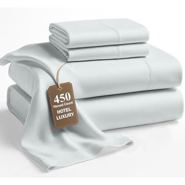 Imagem de LANE LINEN Lençóis California King - Conjunto de lençóis Cal King com 4 peças, 450 fios, 100% algodão, bolso profundo, refrigeração, estilo hotel de luxo - azul balada