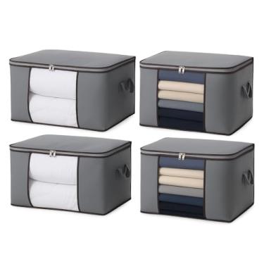 Imagem de Kit c/ 4 CAIXA Sacos Organizadores REFORÇADO de Roupas e Edredons – Visor Transparente, Zíper Forte, Alças Laterais, Dobrável, Empilhável – Ideal Closet, Cama, Brinquedos e Viagens (Kit c/4)