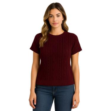 Imagem de Blusa Vih Triny Feminina Tricô Manga Curta Canelada Trama Trançada-Feminino