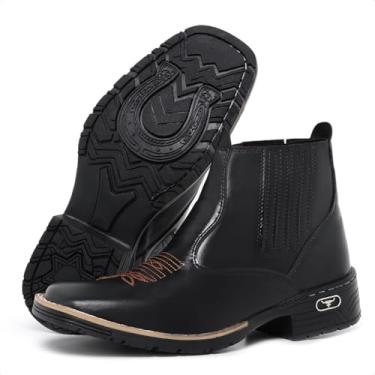 Imagem de Bota Texana Botina Masculina Country Chelsea Cano Baixo (Preto, Brasileiro, BR, Adulto, Numérico, 37)