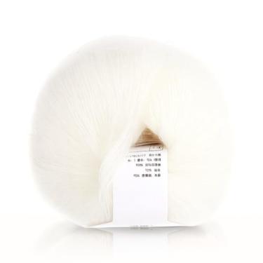 Imagem de Fio de lã longo de angorá multicolorido, fio de tricô macio Mohair Pashm para tecelagem de lenços (branco)
