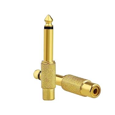 Imagem de BRIGHTFUN Pacote com 2 adaptadores de áudio RCA para 1/10.2 cm, RCA fêmea para adaptador de plugue de microfone mono macho de 6,35 mm, conector de plugue de guitarra de cobre puro banhado a ouro