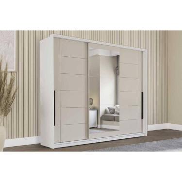 Imagem de Guarda Roupa Casal 3 Portas De Correr (1 C/ Espelho) E 4 Gavetas Lisboa Branco/creme - Politorno