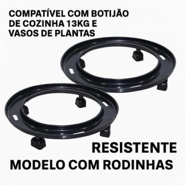 Imagem de Kit 2 Suportes Botijão de gás ou Vaso de Planta Preto c/ rodinhas - Er