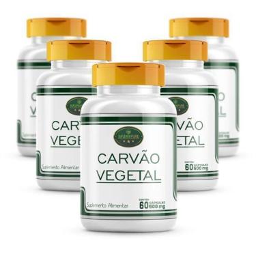 Imagem de Carvão Vegetal Ativado Puro 100% Natural Cáps Kit 5 Potes