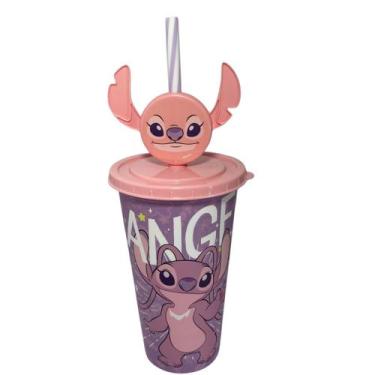 Imagem de Copo refri com tampa canudo pin angel 500ml plastico agua suco - LAR&P