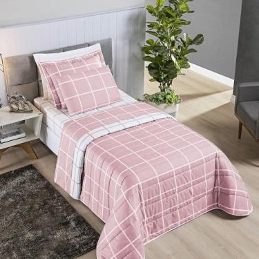 Imagem de Colcha Cobre Leito Esplendor Solteiro 2 Peças Dupla Face - Rosa - 100%
