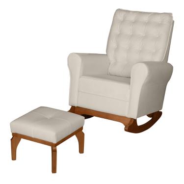 Imagem de Poltrona de Amamentação com Balanço e Puff Thaila Sintético Bege F06 - D'Rossi