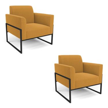 Imagem de Poltrona Sala Estar Industrial Alta Preto Kit 2 Marisa Bouclê Mostarda D03 - D'Rossi