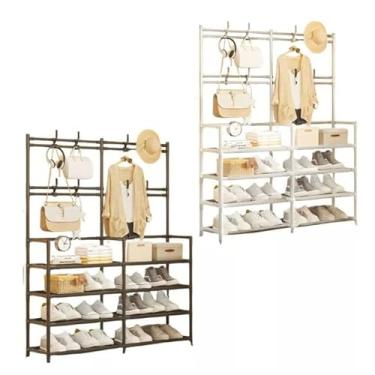 Imagem de Sapateira Cabideiro Duplo Arara 4 5 e 6 Andares Prateleiras E Suportes Multiuso Organizador Armario(4 Andar Duplo(SPXMJ-4)-Aleator)