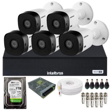 Imagem de Kit Cftv Intelbras 5 Câmeras Full Hd 1220b Intelbras Dvr Intelbras 08 Canais 1108-c  C/Hd